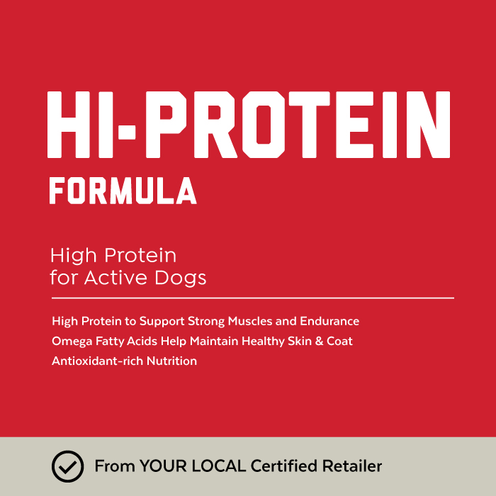 Close-up image of Red Flannel® Hi-Protein Formula Active Dog Food bag