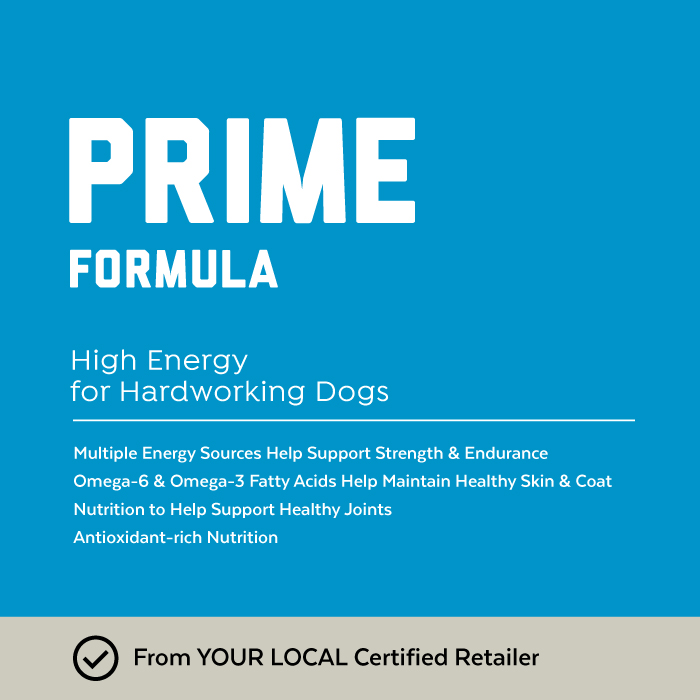 Close-up image of Red Flannel® Prime Formula High Energy Hardworking Dog Food bag