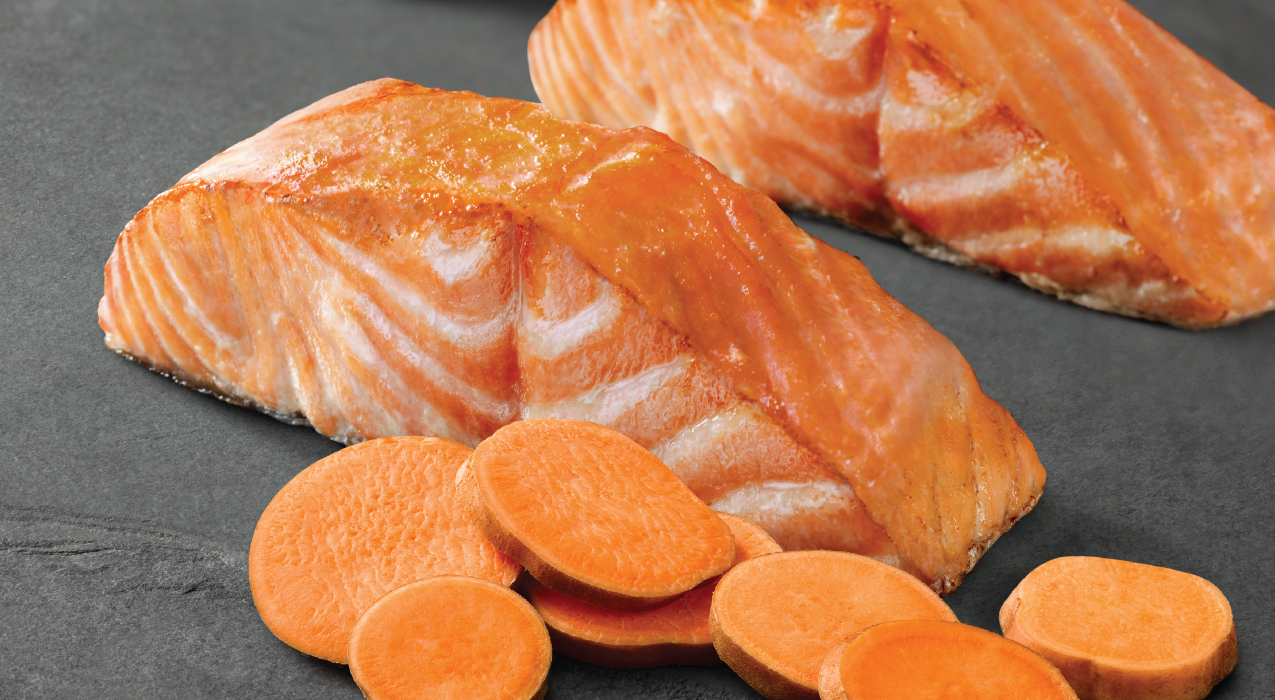 Image of salmon and sliced sweet potatoes
