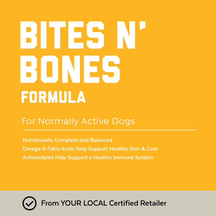 Close-up image of Red Flannel® Bites N’ Bones Active Dog Formula Dog Food bag