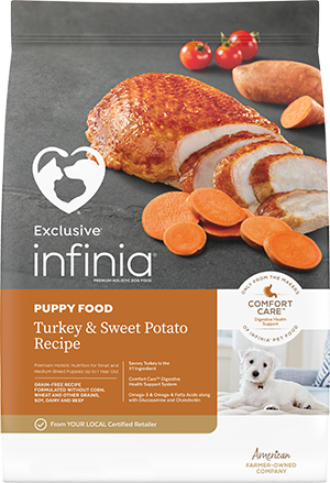 Image of Infinia® Turkey & Sweet Potato Recipe Puppy Dog Food bag